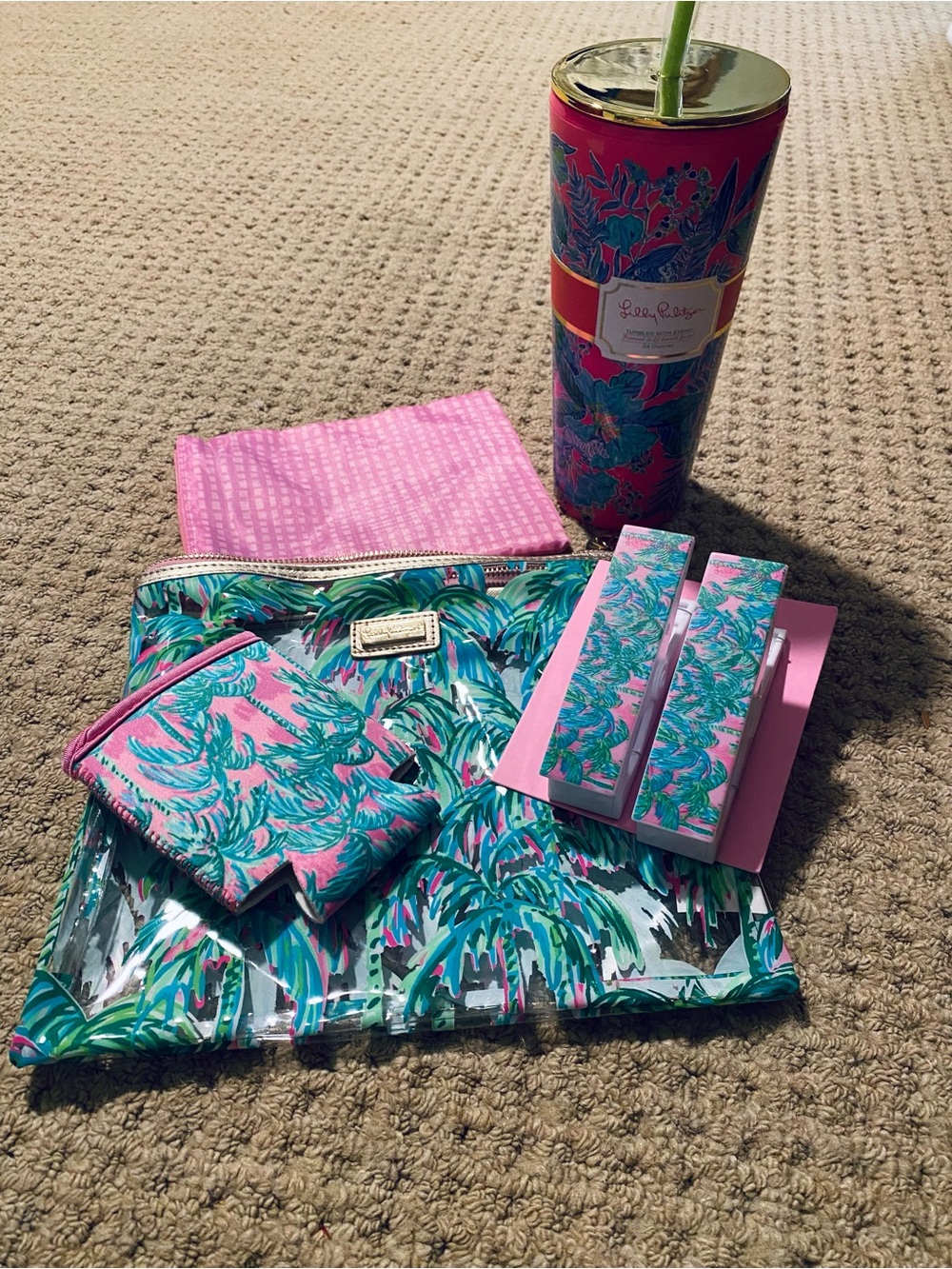 Lilly Pulitzer Pink & Turquoise Tropical Accessory Set BNWT